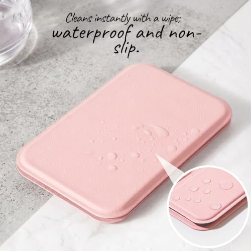Image of Portable Folding Makeup Mirror 16x11 cm | PU Leather Frame HD Clear Vanity Mirror | Adjustable Stand Compact Travel Mirror | Lightweight Dressing Table Mirror for Women & Girls (Pink)