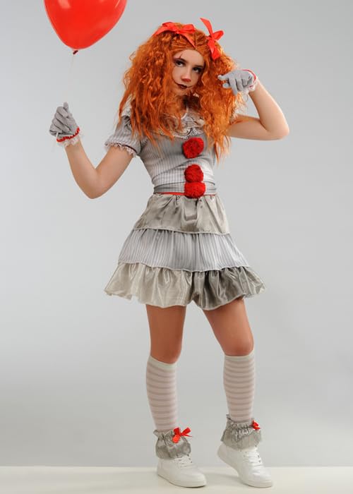 Childrens and Teen Size Pennywise Grey It Clown Style Girls Halloween Costume