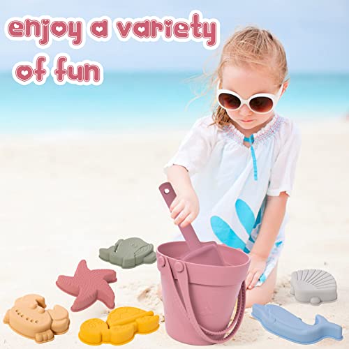 Garnome Silicone Beach Toys for Kids 3-10, Sand Bucket, Shovel, 3D Marine Theme Molds and Mesh Beach Bag 9-Pack, Outdoor… - Image 6