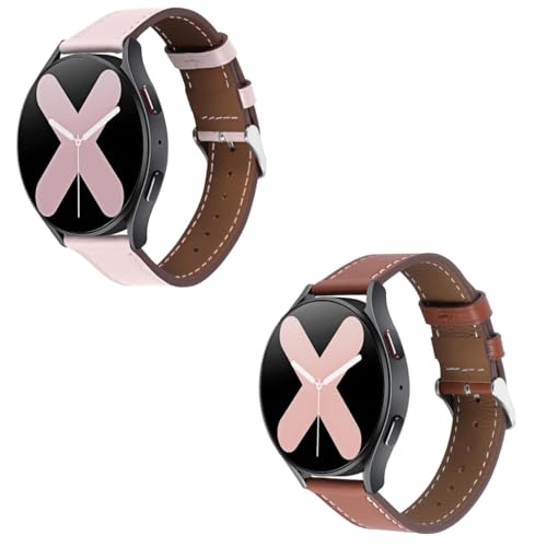 Italy Genuine Leather Watch Bands Men Women Compatible with Samsung Galaxy Watch Band, 20mm 22mm Lugs Watch Straps, Quick Release Wear-resistant Sweat-Resistant Smartwatch Replacement Strap(Pack of 2)