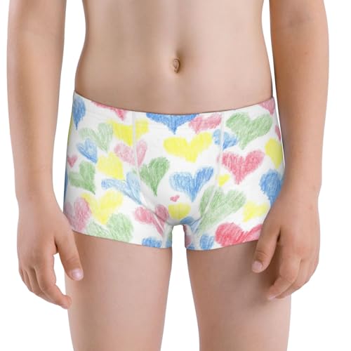 Boys' Cotton Boxer Brief Soft Underwear-Hand Drawn Colored Hearts