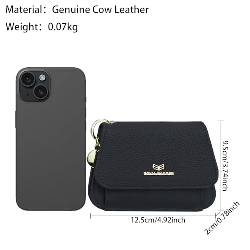 Multi-card Slots Short Wallet Genuine Cow Leather Credit Card Holder RFID Blocking Coin Purse with Keychain 2443 (Watermelon Red)3