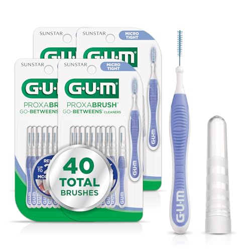 GUM Proxabrush Go-Betweens - Micro Tight- Interdental Brushes - Soft Bristled Dental Picks for Plaque Removal Health - Safe for Braces & Dental Devices, 10 Count (Pack of 4) 40 Total