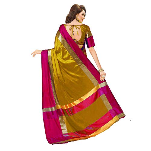 Image of PerfectBlue Women's with Blouse Piece Saree (VisvaVariation Lightgreenbrown Free Size)