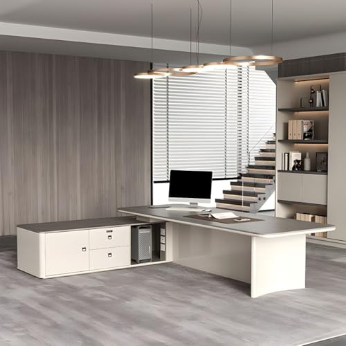 Image of Lakdi The Furniture Co Director & Executive L-Shape Office Table Luxury Desk Made in MDF with Reversible Orientation Side Unit Drawer and Storage Wire Manager & CPU Storage - LDL-616