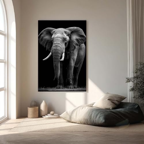 Affiche Éléphant Noir et Blanc 50x70cm sans cadre impression toile pour salon