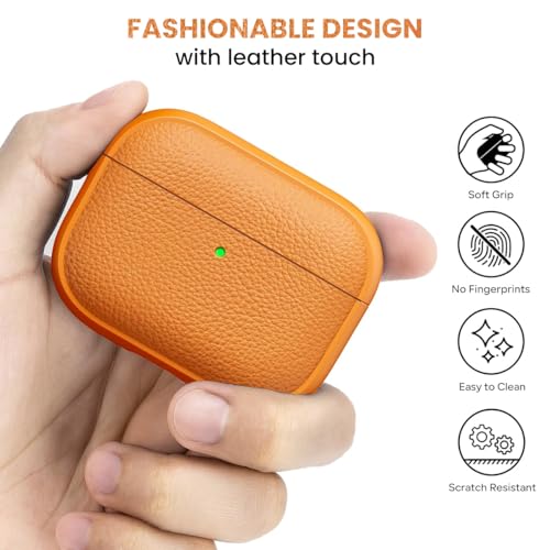 Image of ZORBES Compatible with Airpod Pro 3, TPU Earbud Charger Box Cover, Fashion Orange Lychee Pattern Anti-Scratch Protective Case Cover with Lanyard, Travel Earbud Case Cover