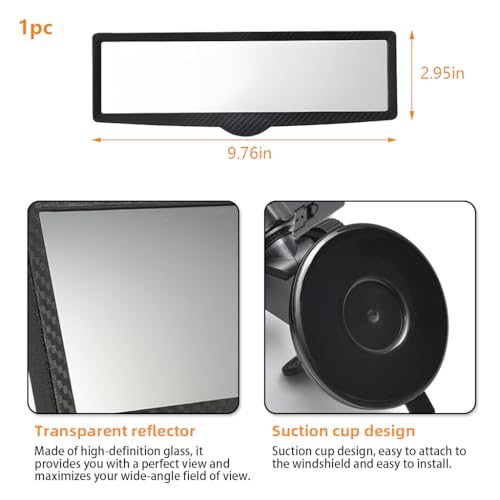 Image of STHIRA Car Rear View Mirror, HD Wide Angle Suction Cup Rearview Mirror, 360 Adjustable Interior Rearview Mirror with Strong Suction Mount, Universal Rearview Mirror for Cars, SUVs, Trucks, 248x75mm