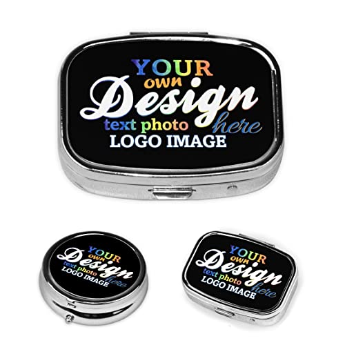 Custom Rectangular Pill Box Personalized Add Your Own Text Image Pill Case Pill Organizer Portable Medicine Container Holder for Pocket Purse 2.2 x 1.6 x 0.7 in