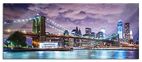 Tableau Toile New York City Skyline La Nuit - Format 60x40 Cm, Impression UV, Châssis Bois - Déco Murale - 4