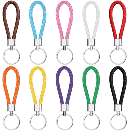 10 Piezas Elegantes llaveros de piel con anilla, para llaves de casa, coche, moto, patinete o portón, Ligeros y muy resistentes, Multicolor
