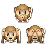Magnet Me Up Three Wise Monkeys See No Evil, Hear No Evil, Speak No Evil Emoticon Magnet Decal, 3 PK, Cute Self-Expression Decorative Magnet For Car, Truck, Refrigerator, Or Any Other Magnetic Surface