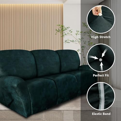 Image of molasofa Recliner Sofa Covers - 8 Pieces Stretch Leather Like Large Couch Covers for 3 Seats Reclining Slipcovers (Green)
