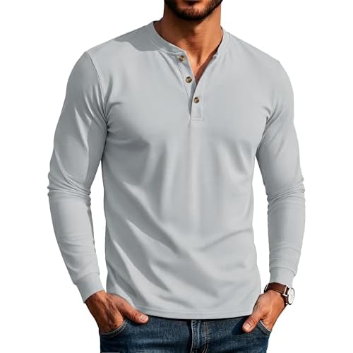 MAGCOMSEN Men's Henley Long Sleeve Shirts Cotton 3-Button Casual Stylish T-Shirts Basic Solid Color Pullover Shirt