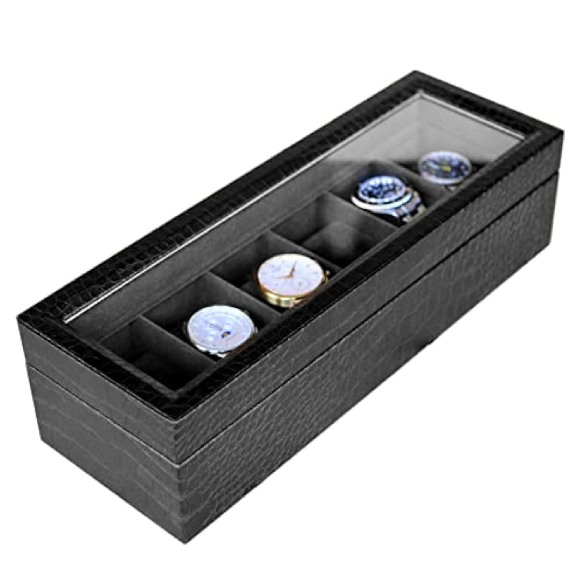 Elegant Crocodile Finish Watch Box with Real Glass