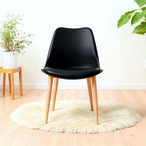 Image of Amazon Brand - Umi Eames Nordan Metal Stylish Modern Furniture Plastic Chairs & Wooden Grain Finish Metal Legs & Padded Seat Cushion in Black Color