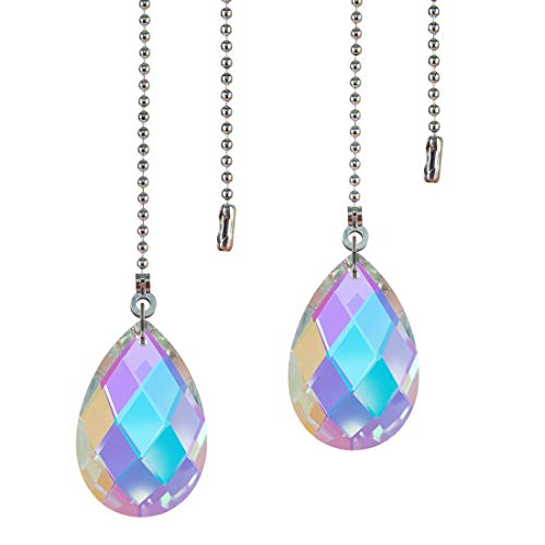 Image of 2 PCS Crystal AB Coating Ceiling Fan Pulls Chain Extender Prisms Drop Gifts