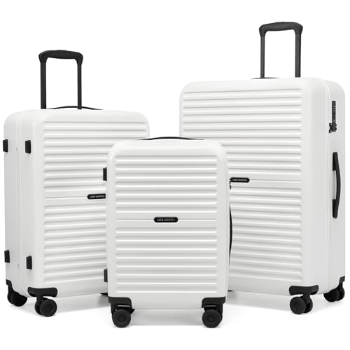 LONG VACATION Luggage Sets PC Lightweight Suitcase with Spinner wheels 3 Piece Luggage Set with TSA Lock Hard shell Suitcase Set Checked Travel Suitcase (White 3 Piece Set)