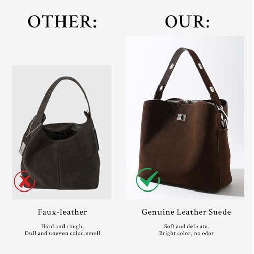 Image of Genuine Leather Suede Bags for Women, Vintage Handbag Purse Suede Hobo Bag Slouchy Bag Shoulder Crossbody Bag