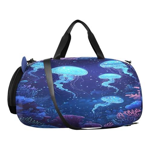 Blue Jellyfish Coral Kids Travel Duffel Bag for Boys Girls Overnight Weekend Tote Bag with Shoes Compartment for Dance Gym Sports2