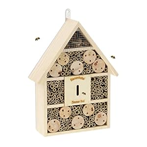 Relaxdays Bijenhotel, nesthulp wilde bijen, tuin, balkon, insectenhotel om op te hangen, hout, h x b x d 38 x 29 x 9 cm, naturel