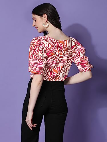 Image of Sheetal Associates Women Casual Puff Sleeves Self Design Top
