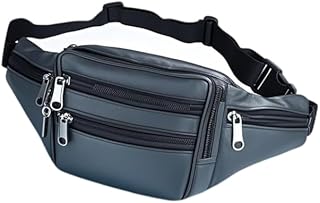 حقيبة فاني باك من الجلد للسفر في الهواء الطلق، حقيبة خصر كبيرة من الجلد البقر 7 جيوب. مناسبة لتسلق الجبال في الهواء الطلق والسفر والتخييم وركوب الدراجات والجري وما إلى ذلك, أسود