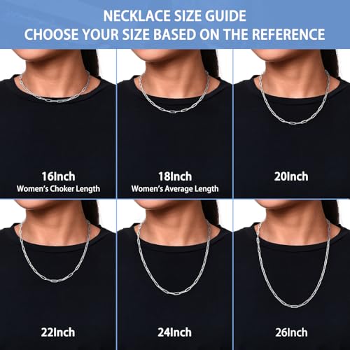 Jewlpire Paperclip Chain Necklace for Women, 3mm 4mm 5mm Necklaces for Women Non Tarnish Women's Paperclip Chain Necklaces 16 18 20 22 24 26 Inch3