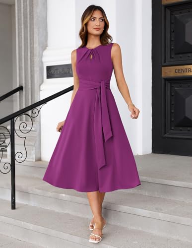 Image of GRACE KARIN Women 2026 Work Dress Sleeveless Tie Waist Elegant Party Cocktail A Line Flowy Midi Dresses with Pockets
