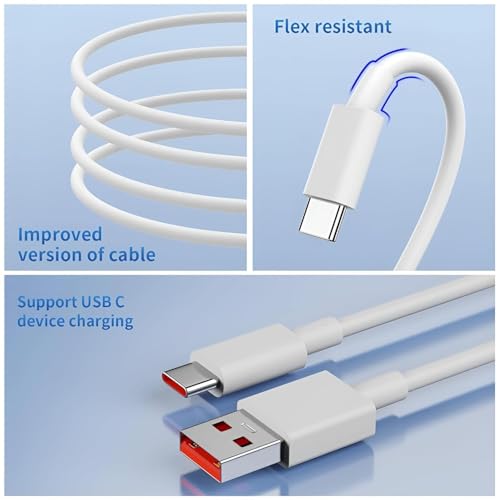 Image of Original Fast Cable for 33W USB to Type-C Fast Charging Cable 6A Compatible With mi Note 13 Pro /12 /11 5G /11S /9 /10 Max /Poco X5 /X4 /M5 /M4 /X3 /Mi 14 /11 Ultra /11 Lite Ne /11t /10i, 1 meter Sonic Charge