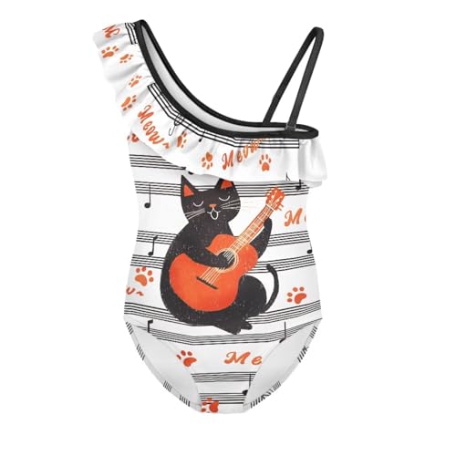 Girls One Piece Cat Swimsuits Quick Dry Cute Ruffle Beach Bathing Suit for Kids Swimwear Size 5-6