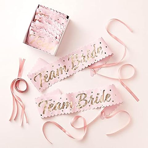 Very Important Bride | Team Bride | Hen Party Sashes and Ties | Pink and Gold | Adjustable Ribbon to Fit All | 6 + 1 Pack | 12 + 1 Pack | (1 Bride 12 Hens) Cover