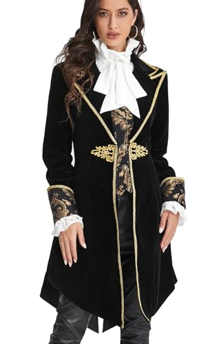SUPLEAP Womens Victorian Renaissance Jacket Steampunk Costume Dress Medieval Tailcoat Pirate Coat (Black Medium)