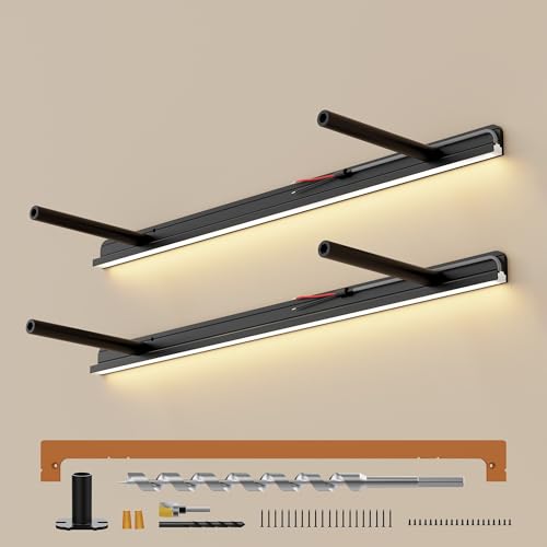 2pcs LED Floating Shelf Bracket with Lights, Hidden Floating Shelf Hardware with Integrated Lighting, Create Warm 2700K Lighted Wall Shelf, Heavy Duty Fireplace Mantel Brackets,150lbs (22x8x1.2)