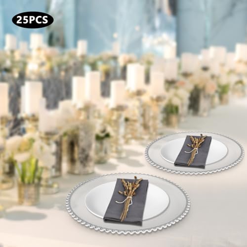 25 Platos Cargadores Plástico Redondo 13 in Plateados miniatura 4