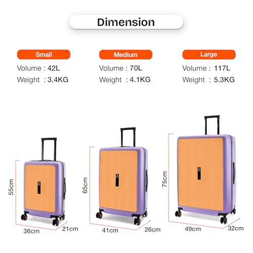 Image of Nasher Miles Zanzibar TSA Lock Hard-Sided Polycarbonate 8 Wheels Double Spinner Check-in Luggage Peach Lavender 24 inch |65cm Trolley Bag| Suitcase,Medium