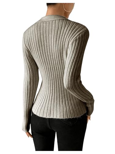 SHENHE Women's Ribbed Knit Pullover Sweater Long Sleeve Collared Basic Sweater Knitwear2