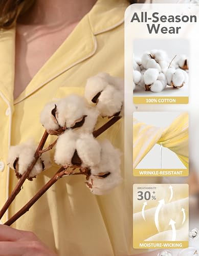 Image of NAP BOUND 100% Cotton Pajamas for Women Sets 2 Pieces Pjs Button short sleeves with Pockets Soft Sleepwear Loungewear XS-XXL