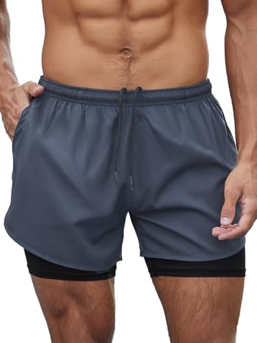 Oddfah Herren Sporthose Kurz Shorts 2 in 1 Shorts Schnelltrocknende Fitness...