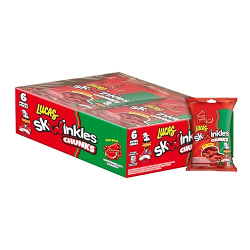 Lucas Skwinkles Candy Chunk Watermelon Flavored with Tamarind Filling 1.60oz 6 pieces Pack Watermelon & Tamarind perfect for Summer treats