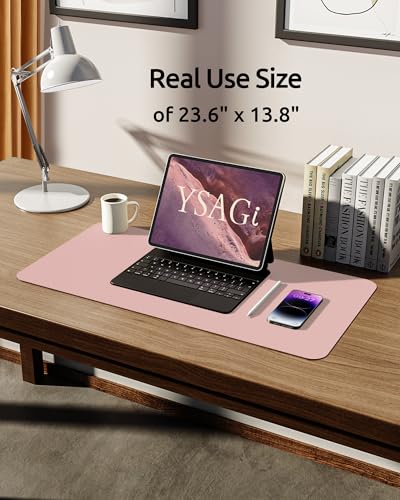 YSAGi Leather Desk Protector, Office Mat, Large Mouse Mat, Non-Slip PU Leather Blotter, Laptop Pad, Waterproof Writing Pad for Office and Home (Light Pink, 23.6" x 13.8") - Image 6