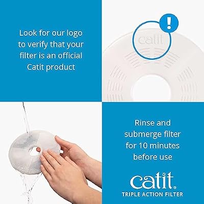 Catit Triple Action Replacement Original Water Fountain Filters, 2 Pack Official Replacement Filters for Catit Cat Drinking Water Fountains