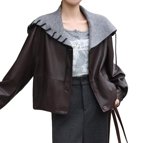 Veste d'hiver en similicuir de qualité supérieure avec col en maille