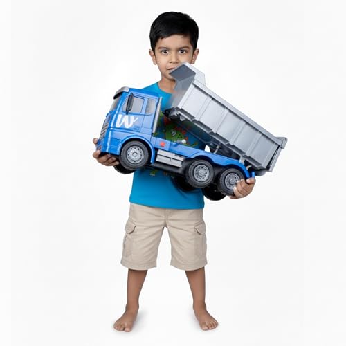 Image of Heavy Duty Dumper Truck Toy for Kids - Friction Powered Big Construction Tipper Truck with Moving Dump Bed, Durable Non-Toxic Plastic Vehicle