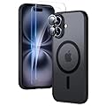 Yohii Cover Magnetica per iPhone 16 con 2 Vetro Temperato e 1 Pellicola Protezione Fotocamera, Compatibile con Mag-Safe, Traslucido Opaco Retro Antiurto Custodia, Nero