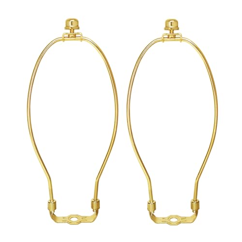 Image of GY & CK 9 Inch Lamp Shade Harp for Table and Floor Lamps, Heavy Duty Lamp Shade Bracket with Standard Harp Saddle and Lamp Finial, Detachable Lamp Shade Holder and Finial Set, Brass, 2 Pack
