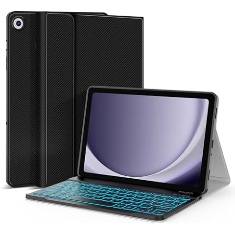 Backlit Keyboard Case for Samsung Galaxy Tab A9+/A9 Plus 11" Model SM-X20 X216 X218, Smart case with 7color Backlight Detachable Wireless Keyboard Cover (Black) Cover
