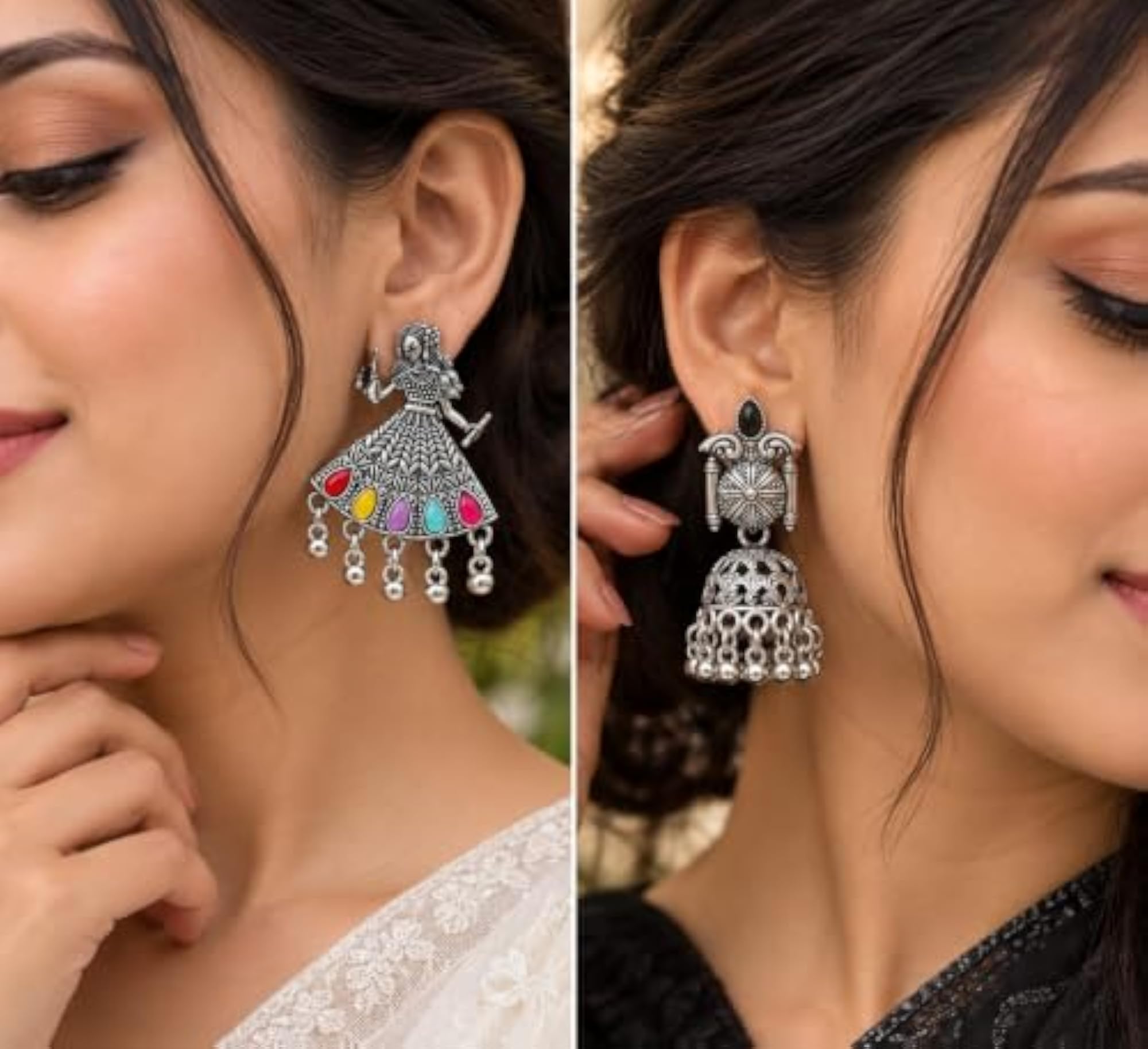 Set of 12 Oxidized Stud Earrings for Women