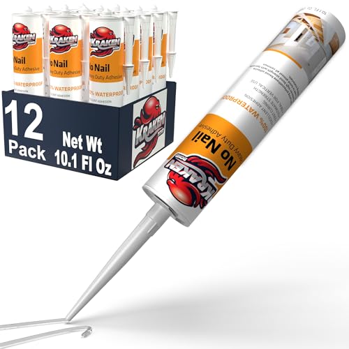 Image of Kraken Bond No More Nails Heavy Duty Clear Adhesive - (12x10.1 Fl Oz) 100% Waterproof & Extra Strong Polyurethane Construction Sealant for Wood, Ceramic, Tile, Floor, Granite, Rubber - 12 Pack
