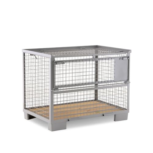 HEMMDAL Euro-Gitterbox mit halb abklappbarer Längswand | 1.500 kg Tragkraft | HxBxT 97 x 124 x 83,5 cm | Grau | 5 x 5 cm Maschenweite | aus Stahl | stapelbar| Gitterbehälter